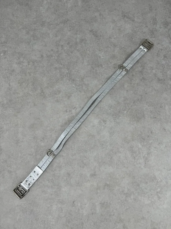 2000s Dolce & Gabbana Silver Grey Leather Buckle Belt - Image 7