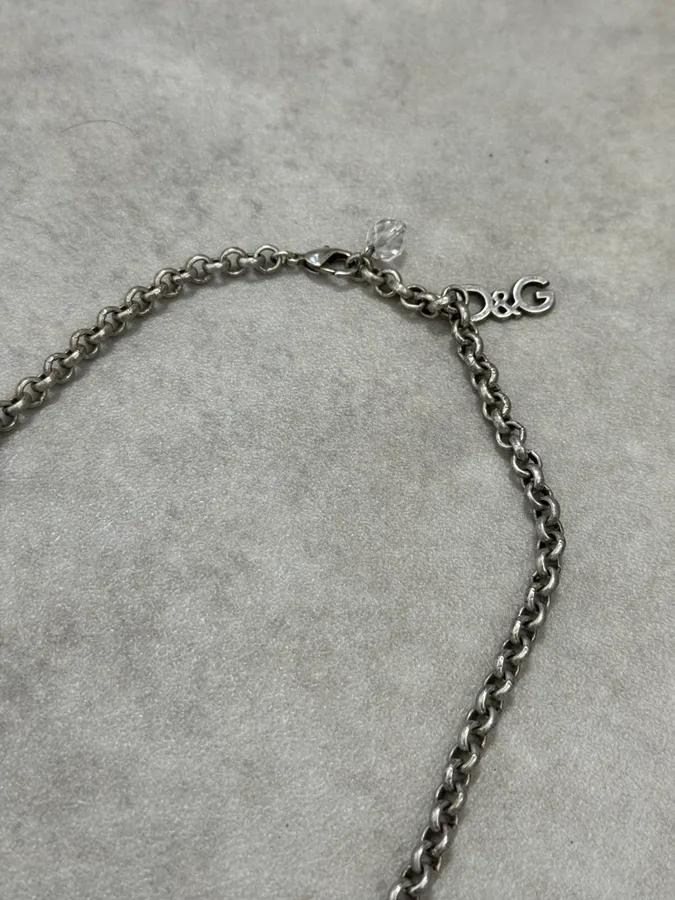 2000s Dolce & Gabbana Silver Metal Charm Pendant Necklace - Image 4