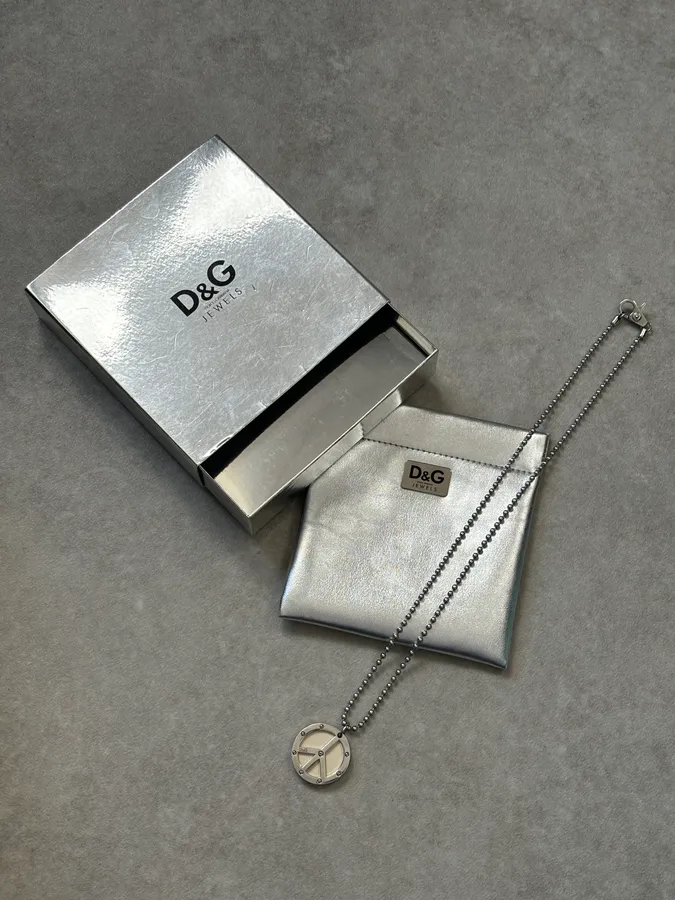2000s Dolce & Gabbana Silver Metal Peace Sign Necklace