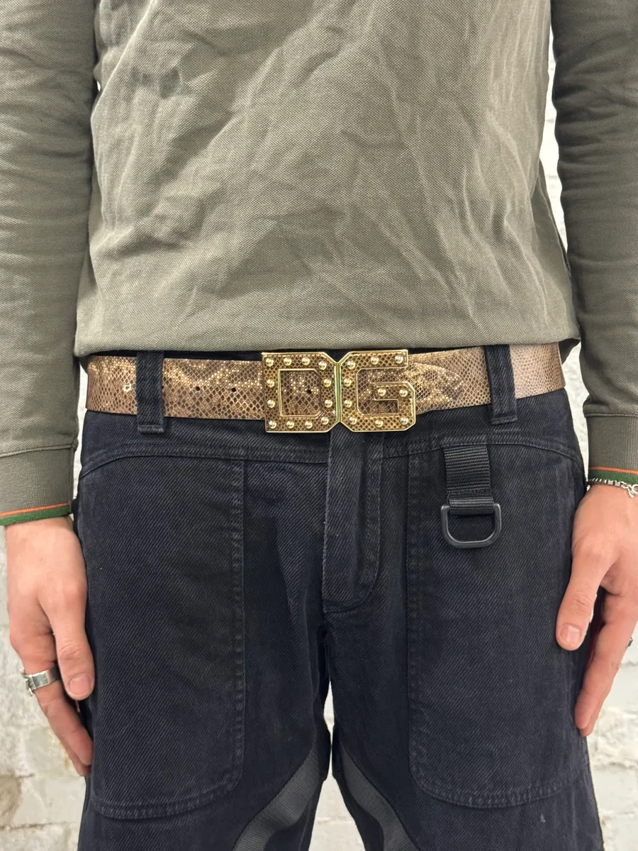 2000s Dolce & Gabbana Snake Effect Brown Leather Belt