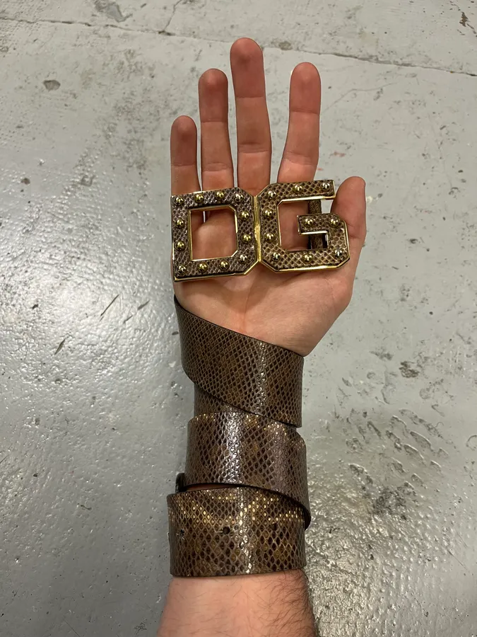 2000s Dolce & Gabbana Snake Effect Brown Leather Belt - Image 2