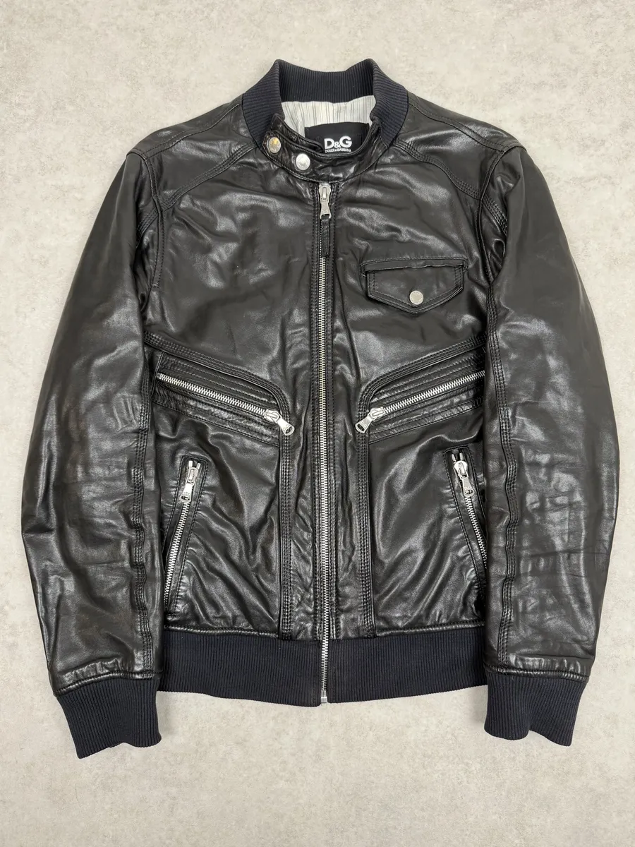 2000s Dolce & Gabbana Spy Black Leather Jacket