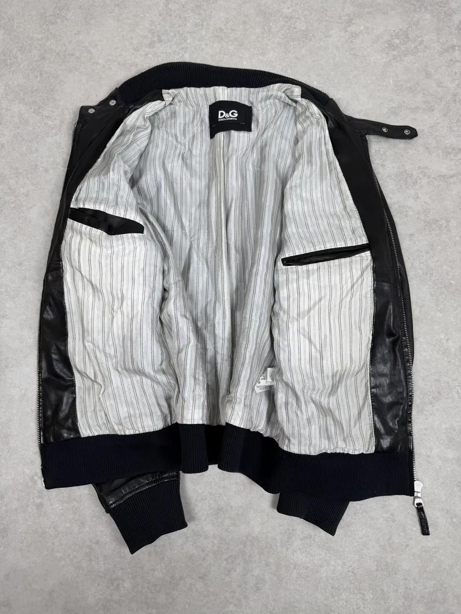 2000s Dolce & Gabbana Spy Black Leather Jacket - Image 6