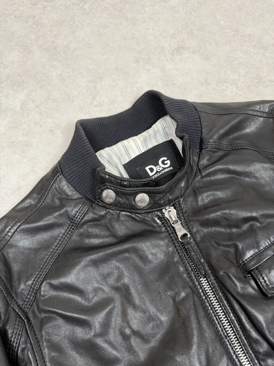 2000s Dolce & Gabbana Spy Black Leather Jacket - Image 9