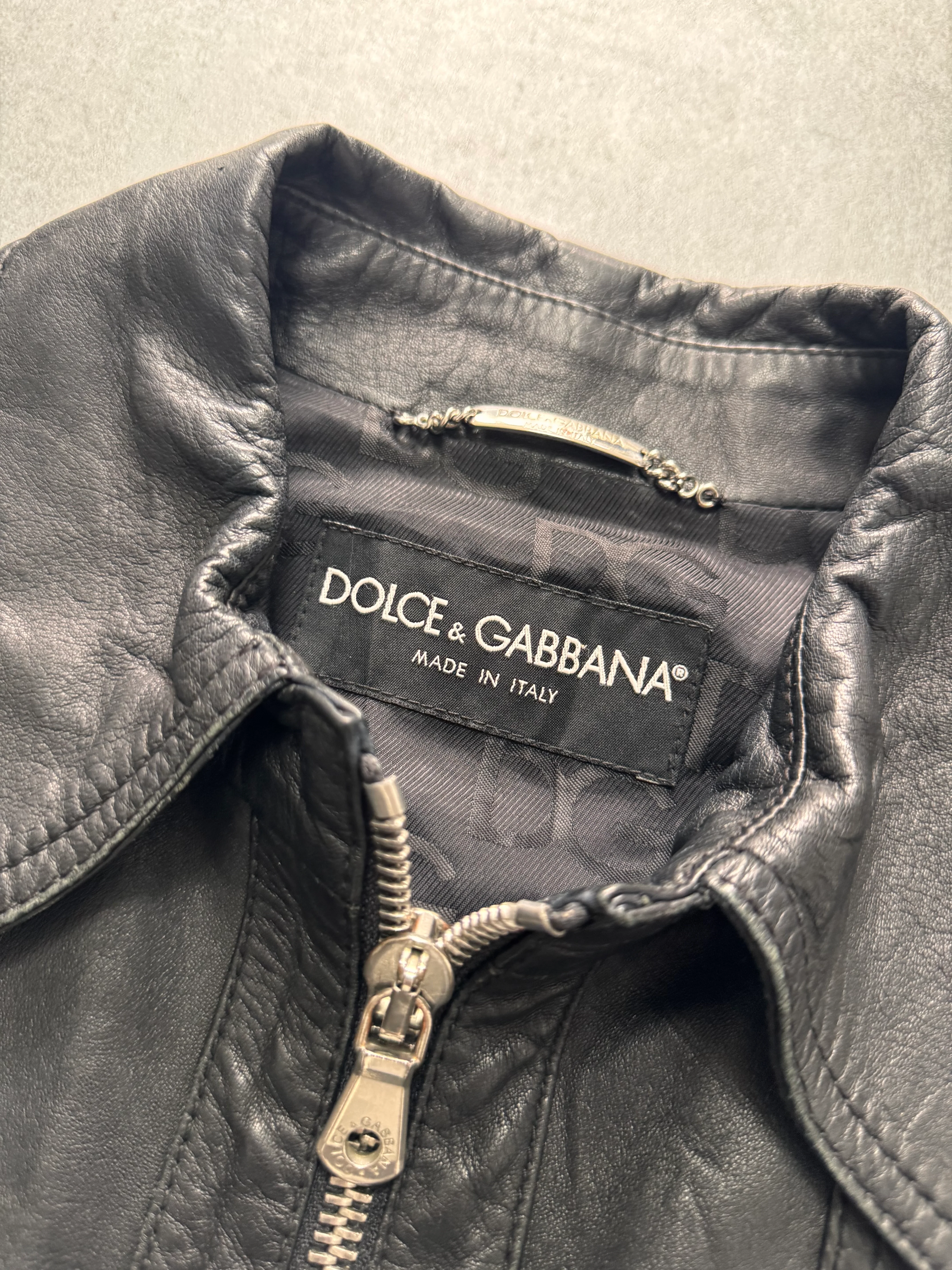 2000s Dolce & Gabbana Spy Black Leather Jacket - Image 4