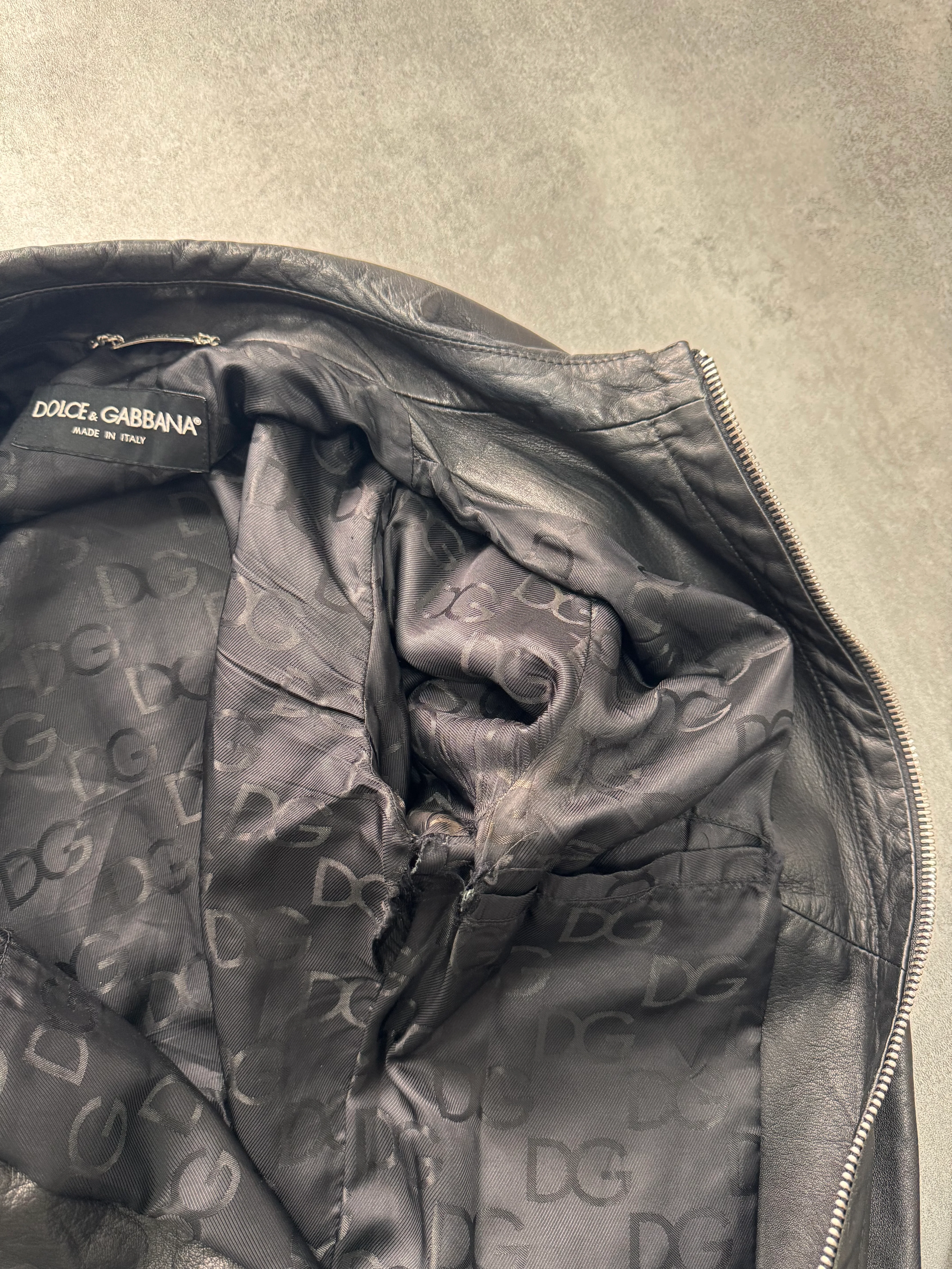 2000s Dolce & Gabbana Spy Black Leather Jacket - Image 5