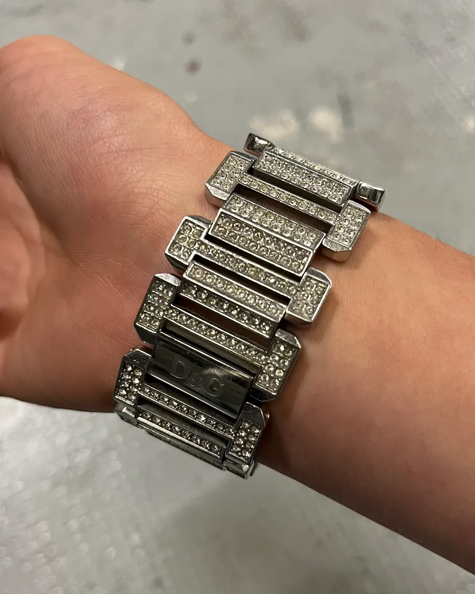 2000s Dolce & Gabbana Stainless Steel Swarovski-Embellished Watch - Image 4