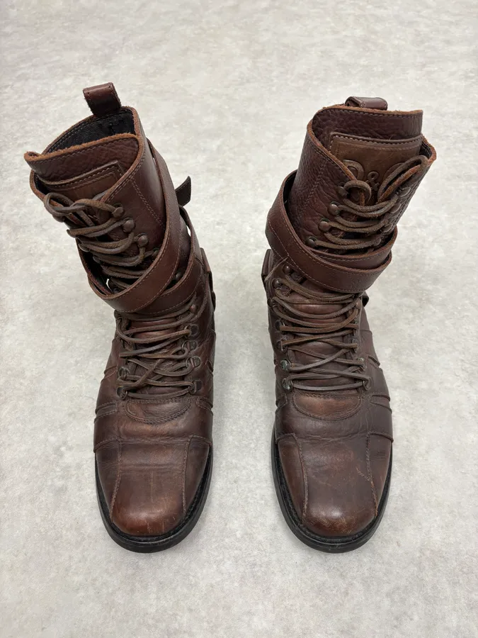 2000s Dolce & Gabbana Straps Brown Leather Boots - Image 2