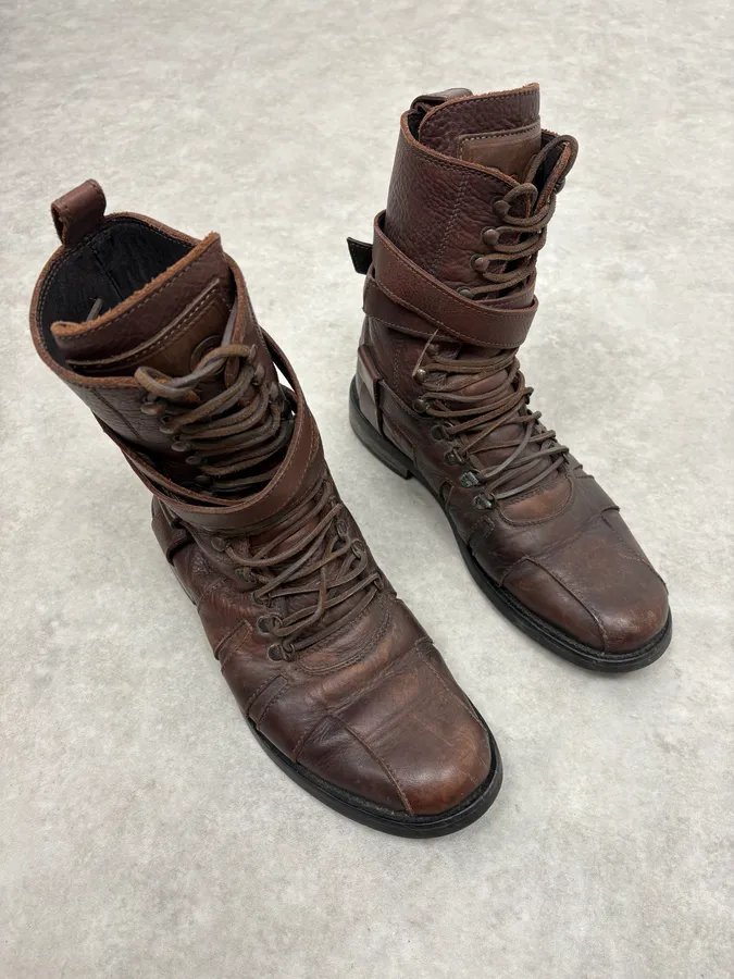 2000s Dolce & Gabbana Straps Brown Leather Boots - Image 4