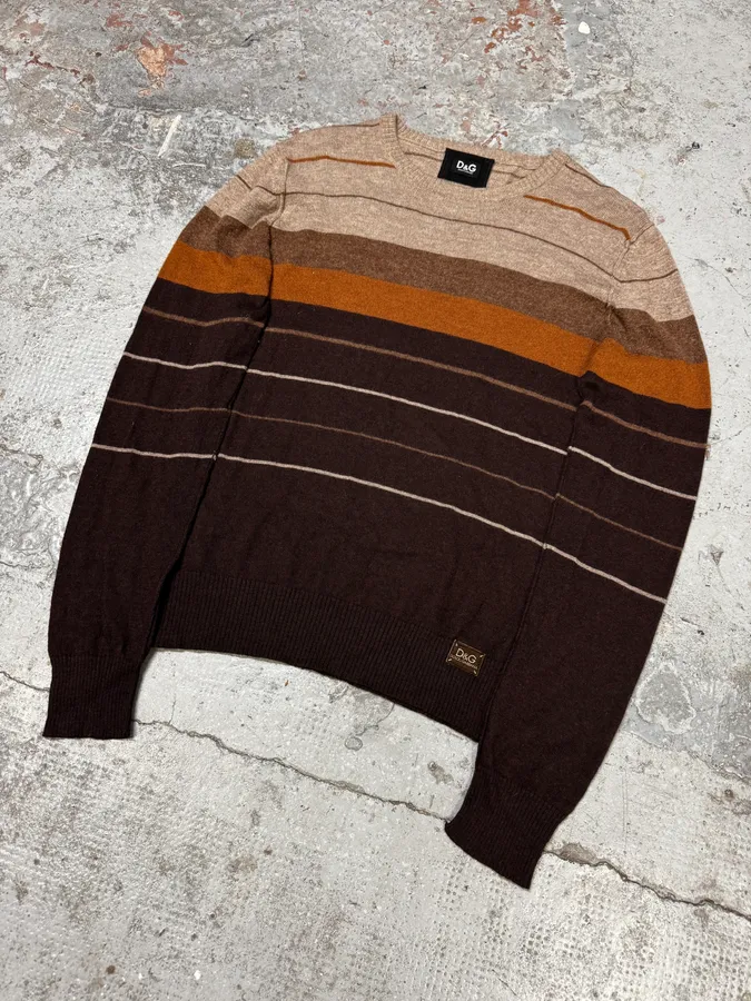 2000s Dolce & Gabbana Stripes Orange Brown Sweater - Image 5