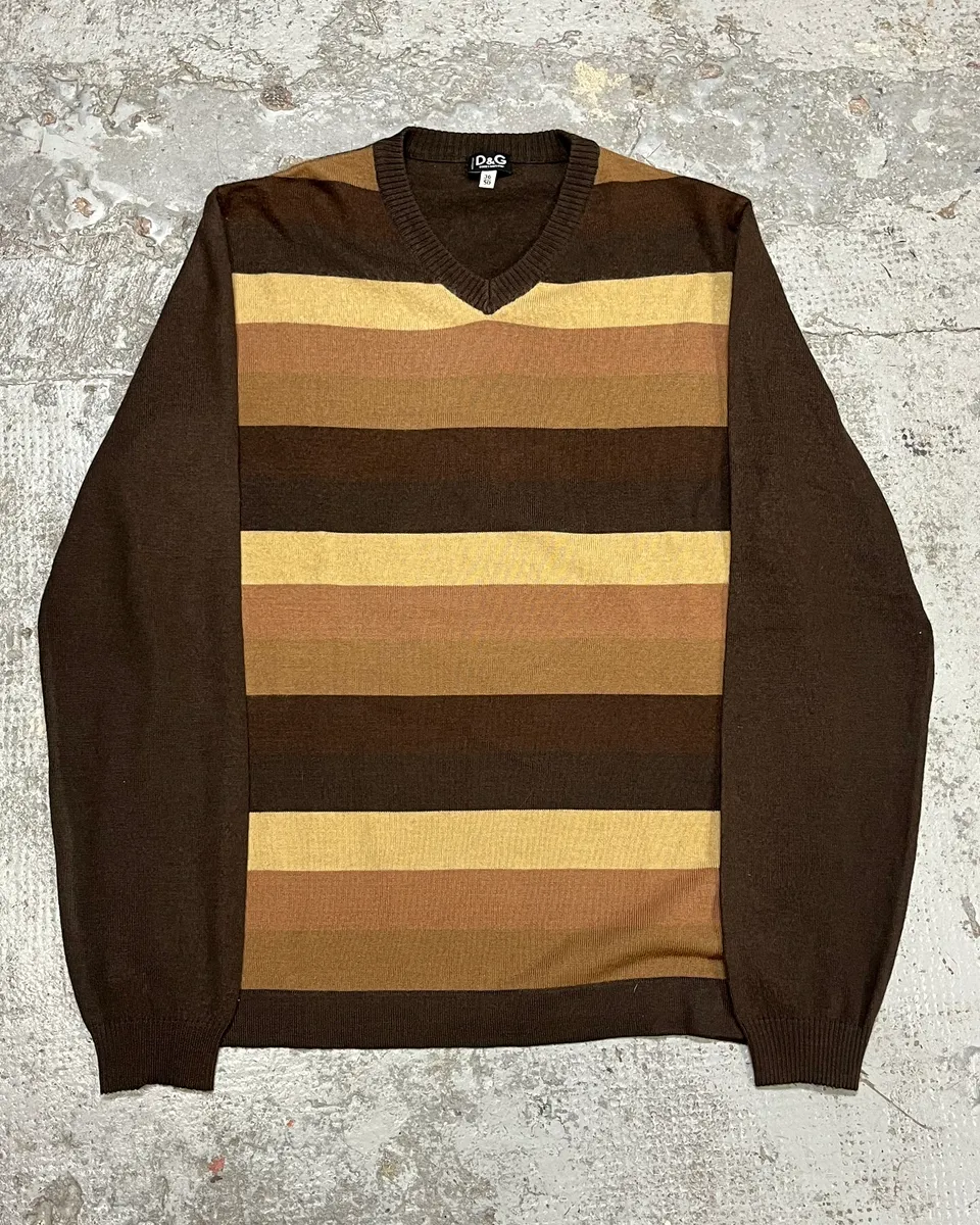 2000s Dolce & Gabbana Stripes V-Neck Brown Sweater