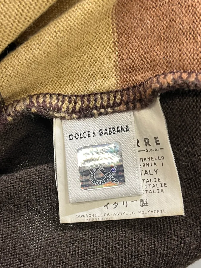 2000s Dolce & Gabbana Stripes V-Neck Brown Sweater - Image 8