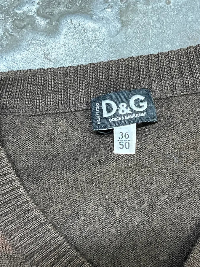 2000s Dolce & Gabbana Stripes V-Neck Brown Sweater - Image 9
