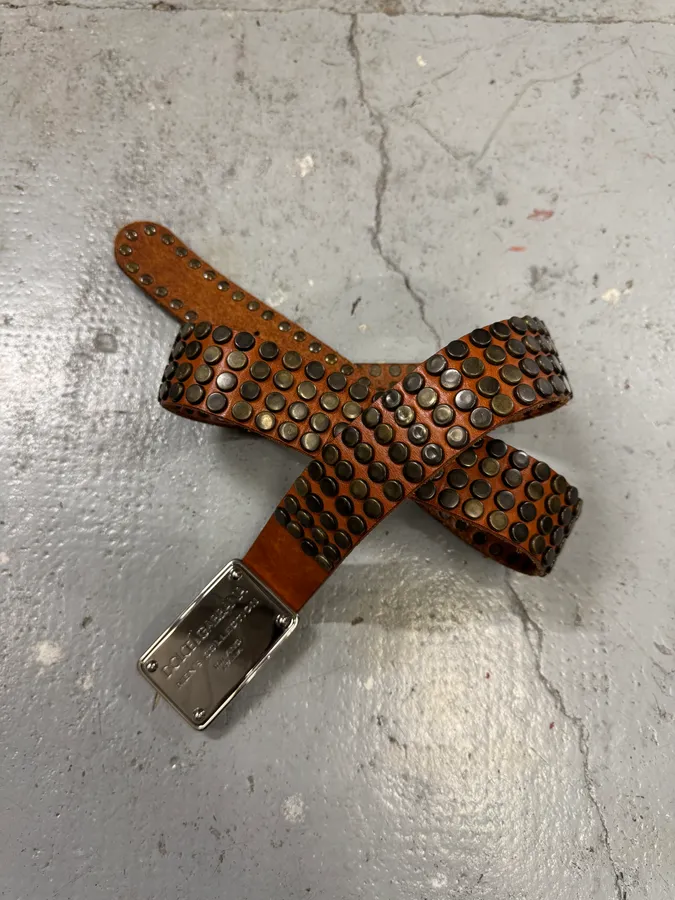 2000s Dolce & Gabbana Studded Brown Leather Belt - Image 2