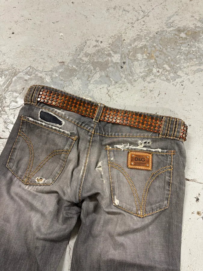 2000s Dolce & Gabbana Studded Brown Leather Belt - Image 6