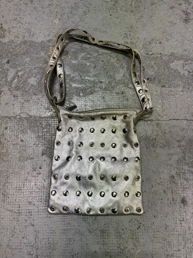 2000s Dolce & Gabbana Studded Buttoned Silver Handle Bag - Image 2