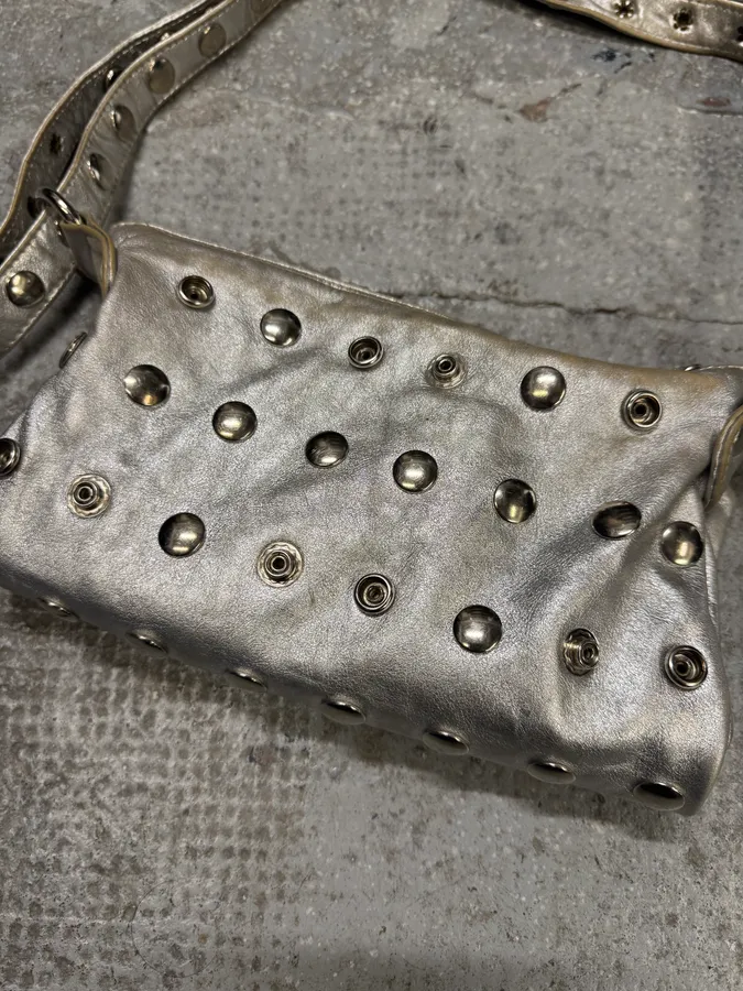 2000s Dolce & Gabbana Studded Buttoned Silver Handle Bag - Image 5