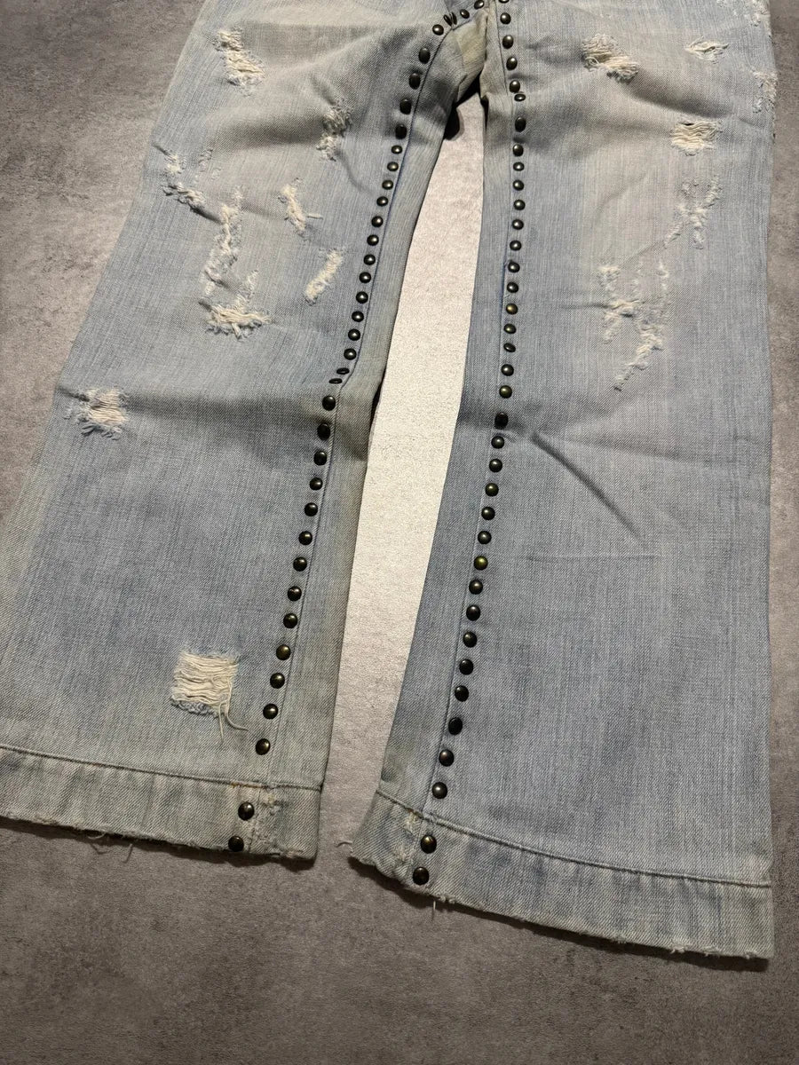 SS2006 Dolce & Gabbana Studded Wolfes Distressed Denim Jeans - Image 5