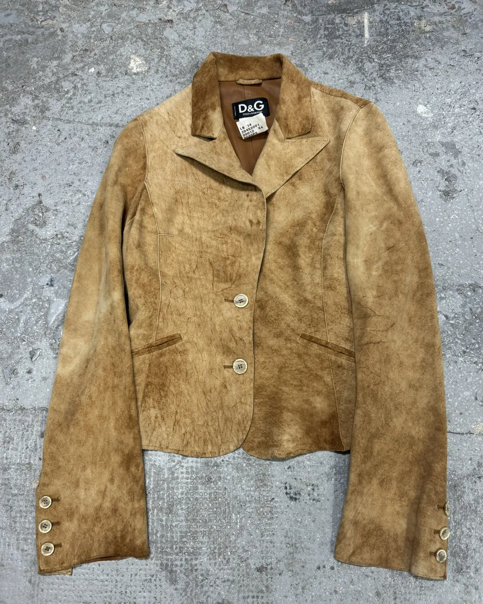 2000s Dolce & Gabbana Suede Raw Beige Leather Jacket - Image 5