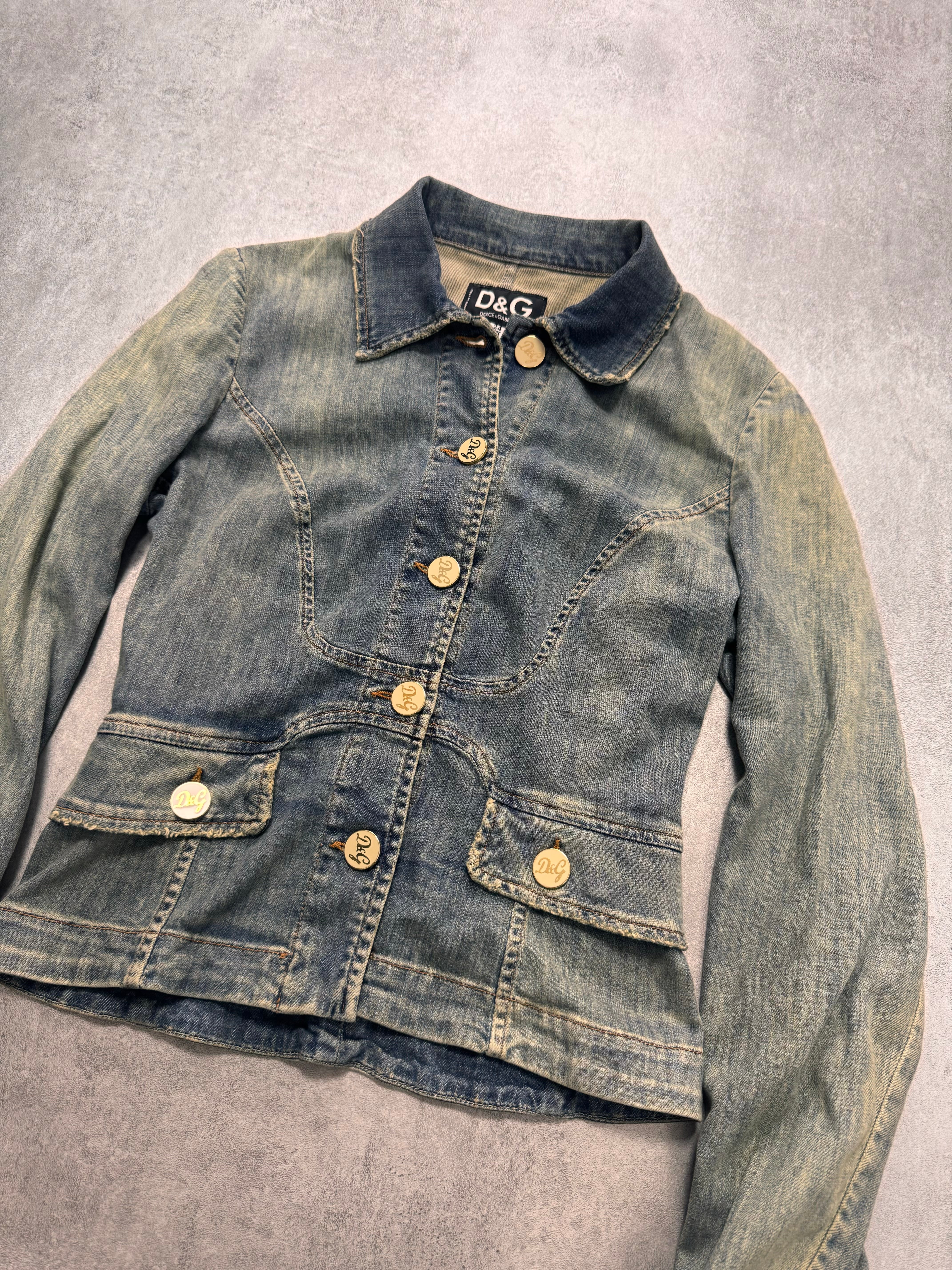 2000s Dolce & Gabbana Sun Faded Fitted Denim Jacket - Image 2