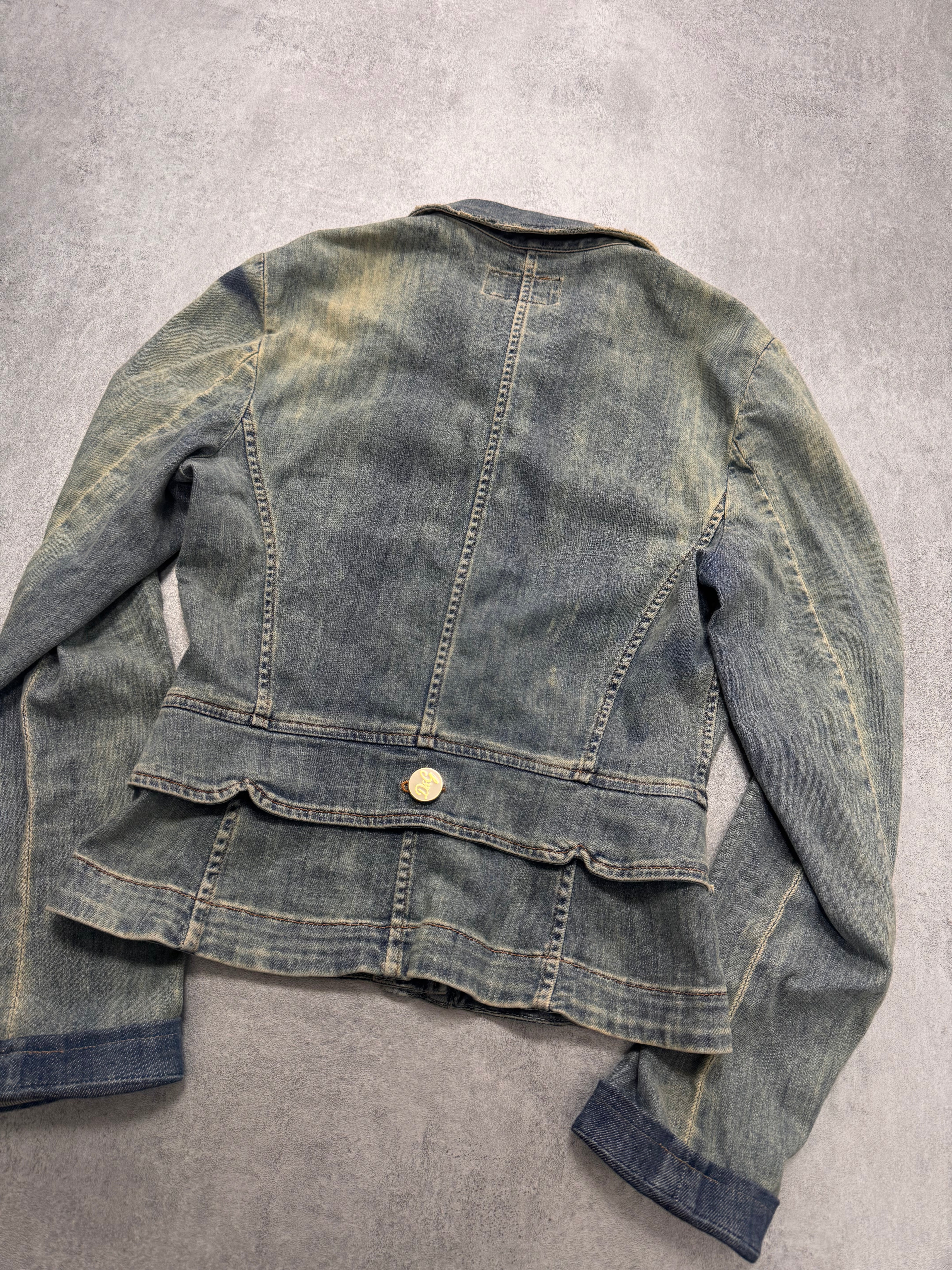 2000s Dolce & Gabbana Sun Faded Fitted Denim Jacket - Image 4