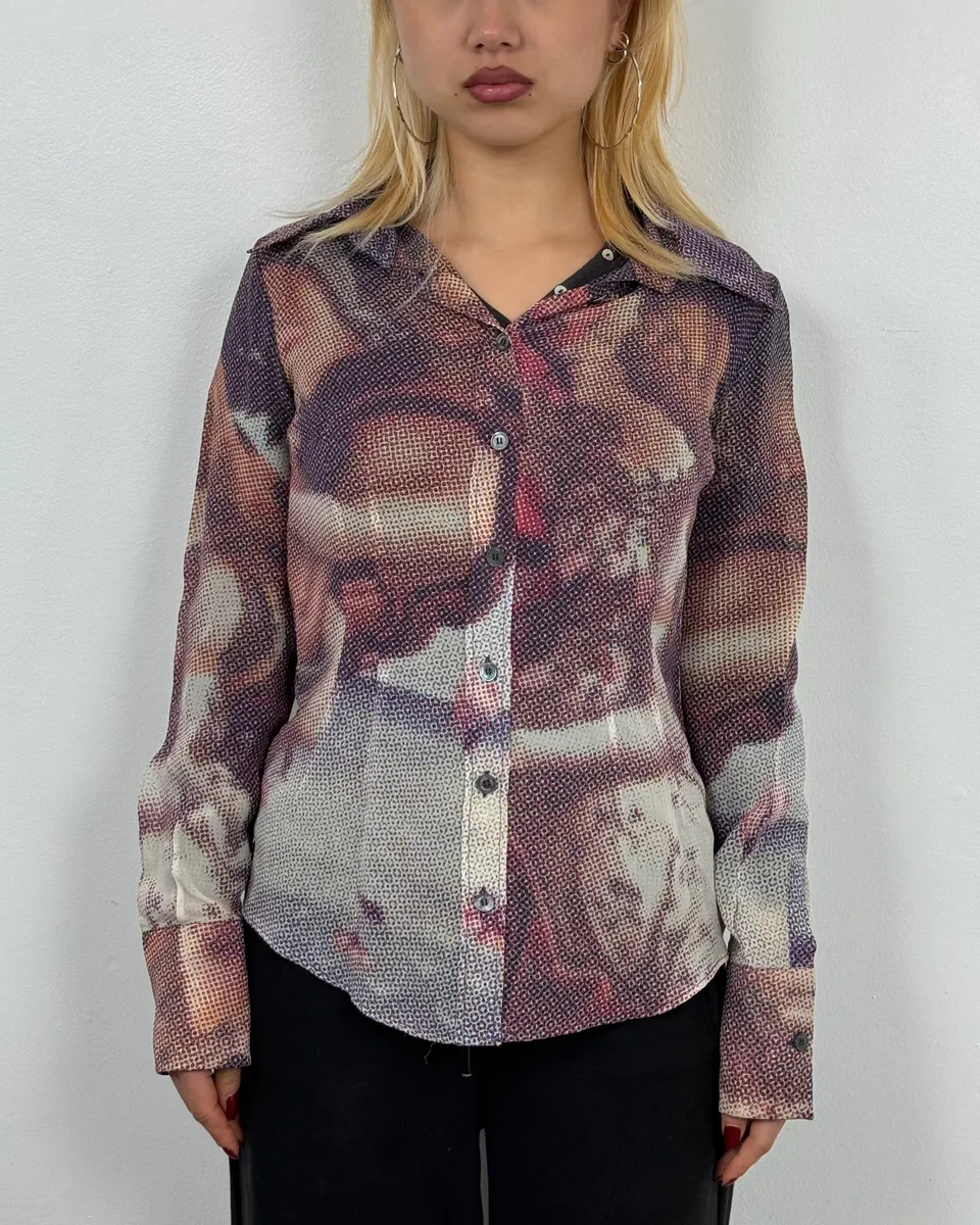 2000s Dolce & Gabbana The Birth of Venus Pixel Silk Shirt - Image 3