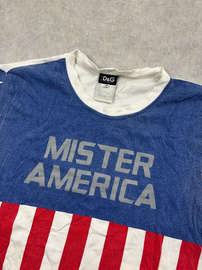 2000s Dolce & Gabbana USA Flag Mister America T-Shirt - Image 4