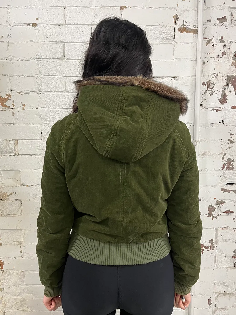 2000s Dolce & Gabbana Velvet Officer Green Buttoned Fur Hooded Jacket - Image 3