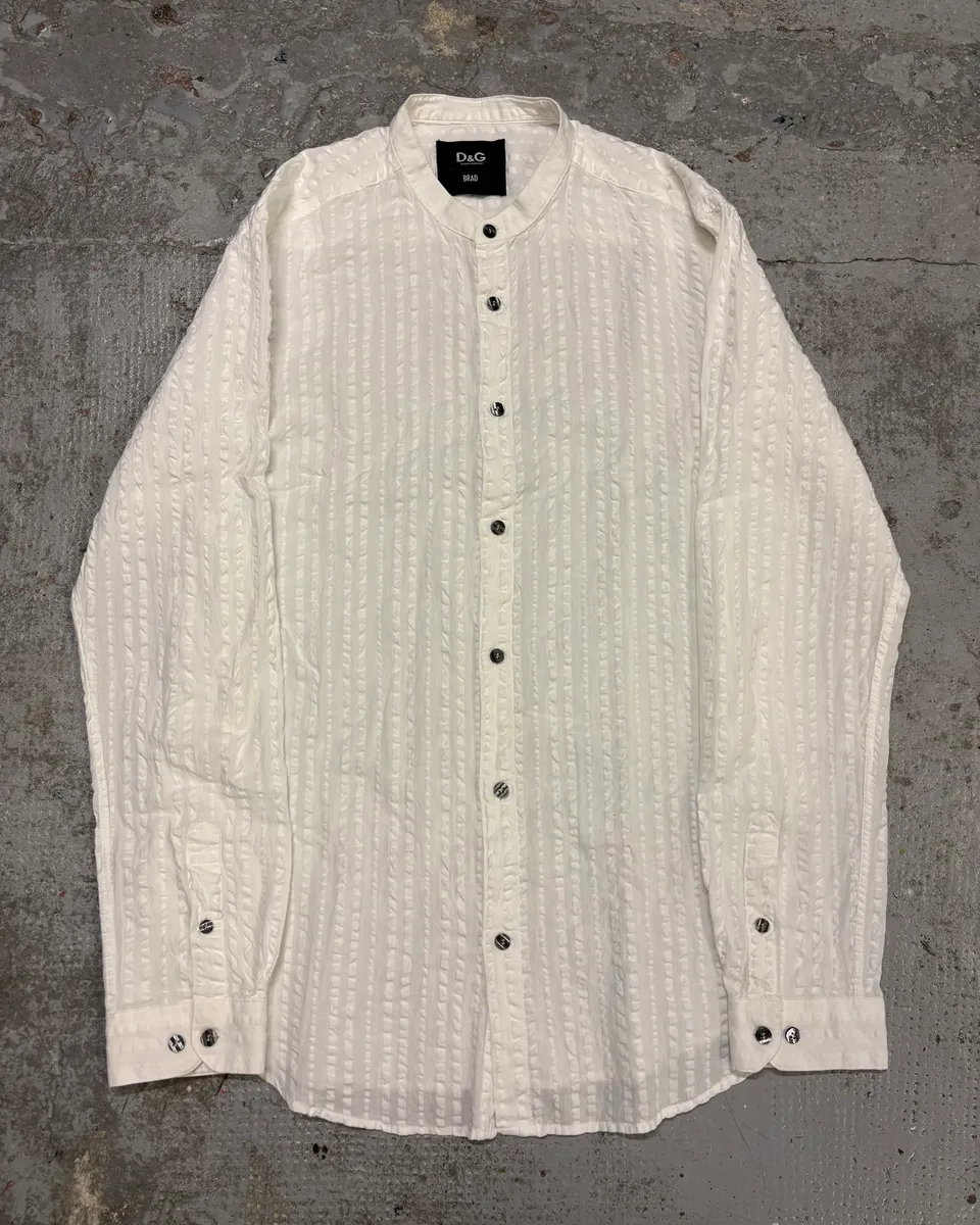 2000s Dolce & Gabbana White 3D Relief Mao Shirt - Image 3