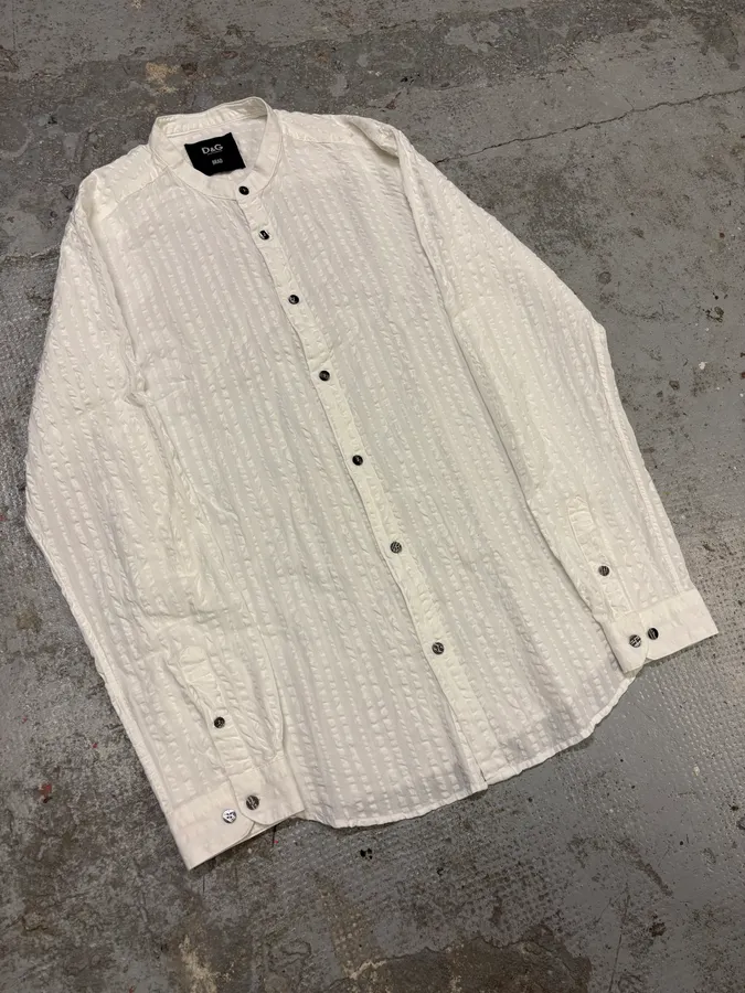 2000s Dolce & Gabbana White 3D Relief Mao Shirt - Image 4