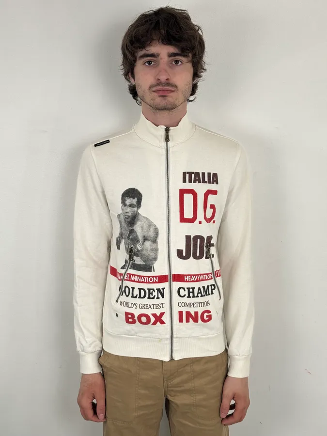 2000s Dolce & Gabbana White Ali Boxer Zip-up Sweater - Image 2