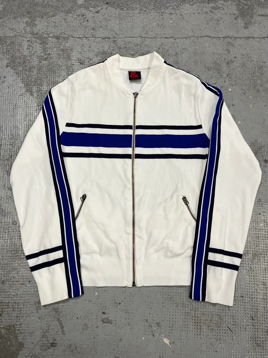 2000s Dolce & Gabbana White & Blue Striped Zip-up Cardigan