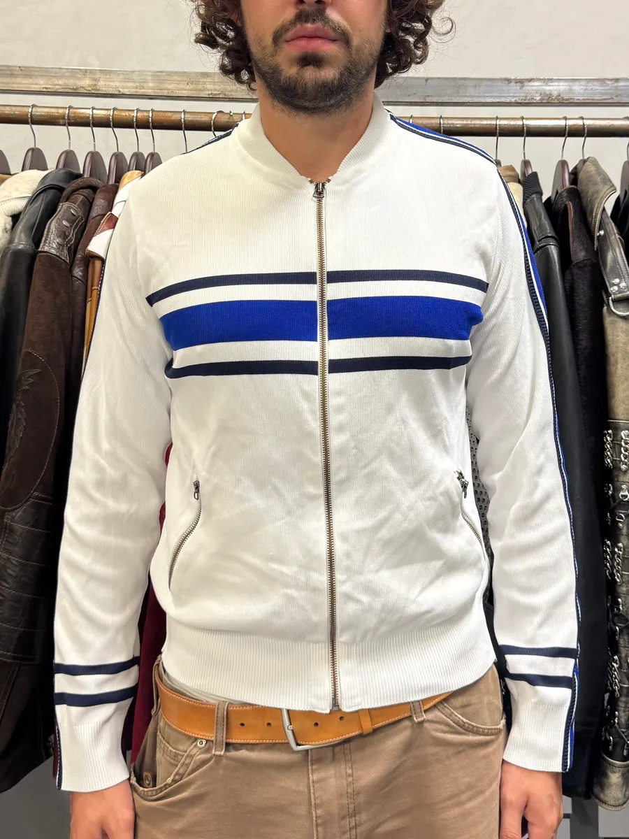 2000s Dolce & Gabbana White & Blue Striped Zip-up Cardigan - Image 2