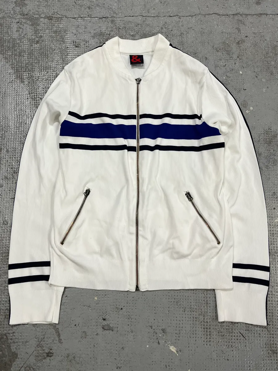 2000s Dolce & Gabbana White & Blue Striped Zip-up Cardigan - Image 3