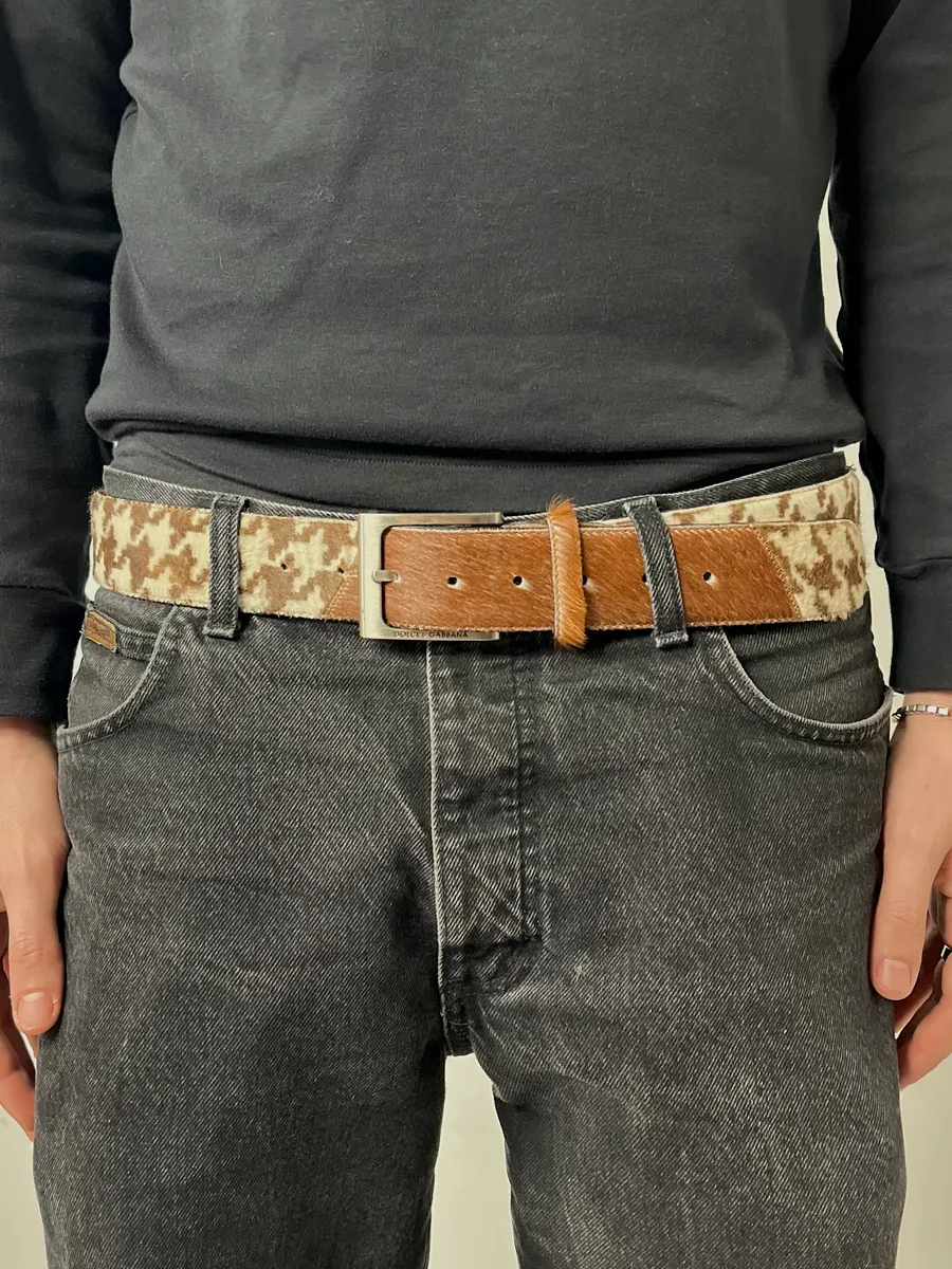 2000s Dolce & Gabbana White & Brown Pony Hair Leather Belt - Image 2
