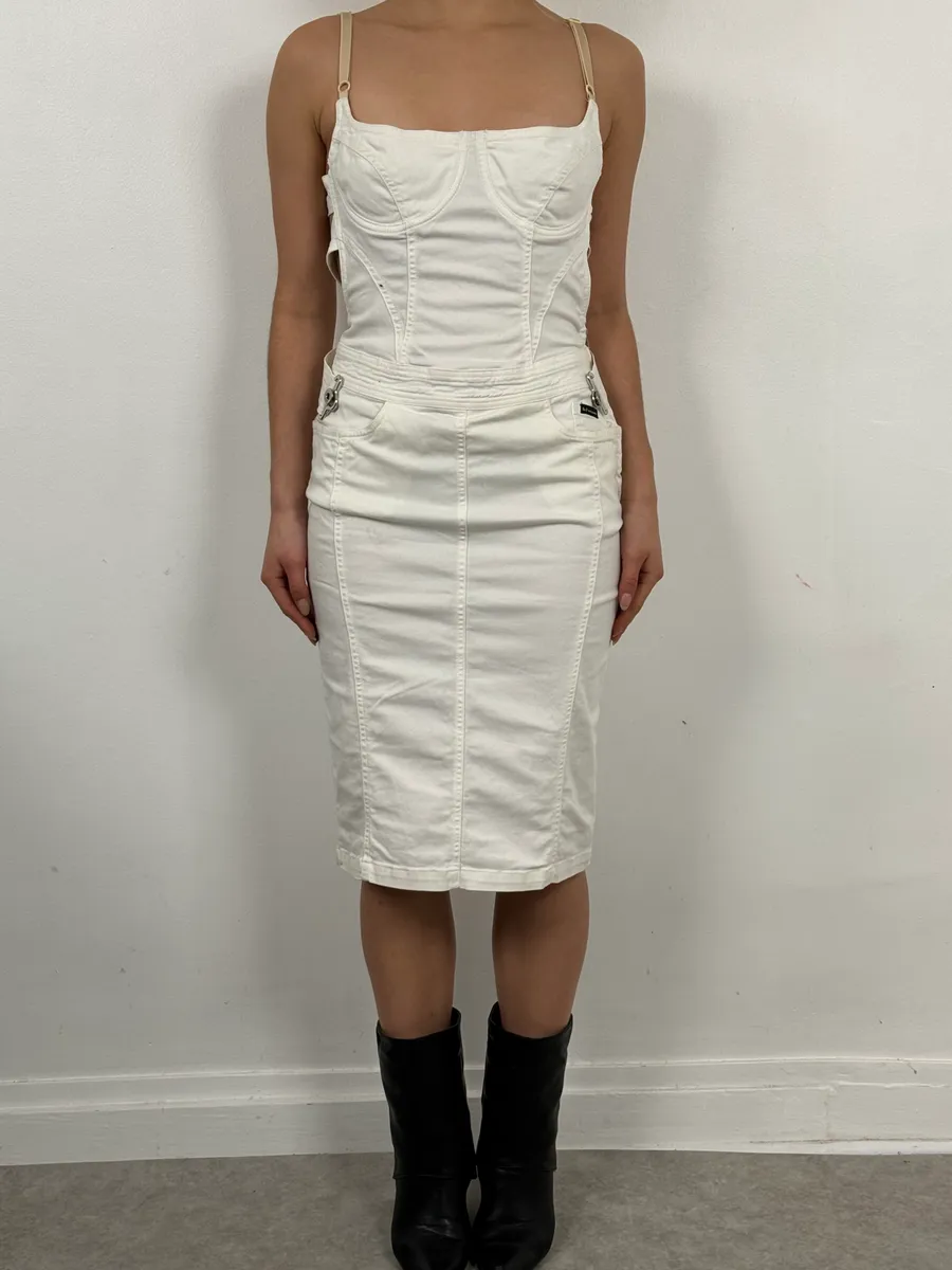 2000s Dolce & Gabbana White Cargo Bondage Dress