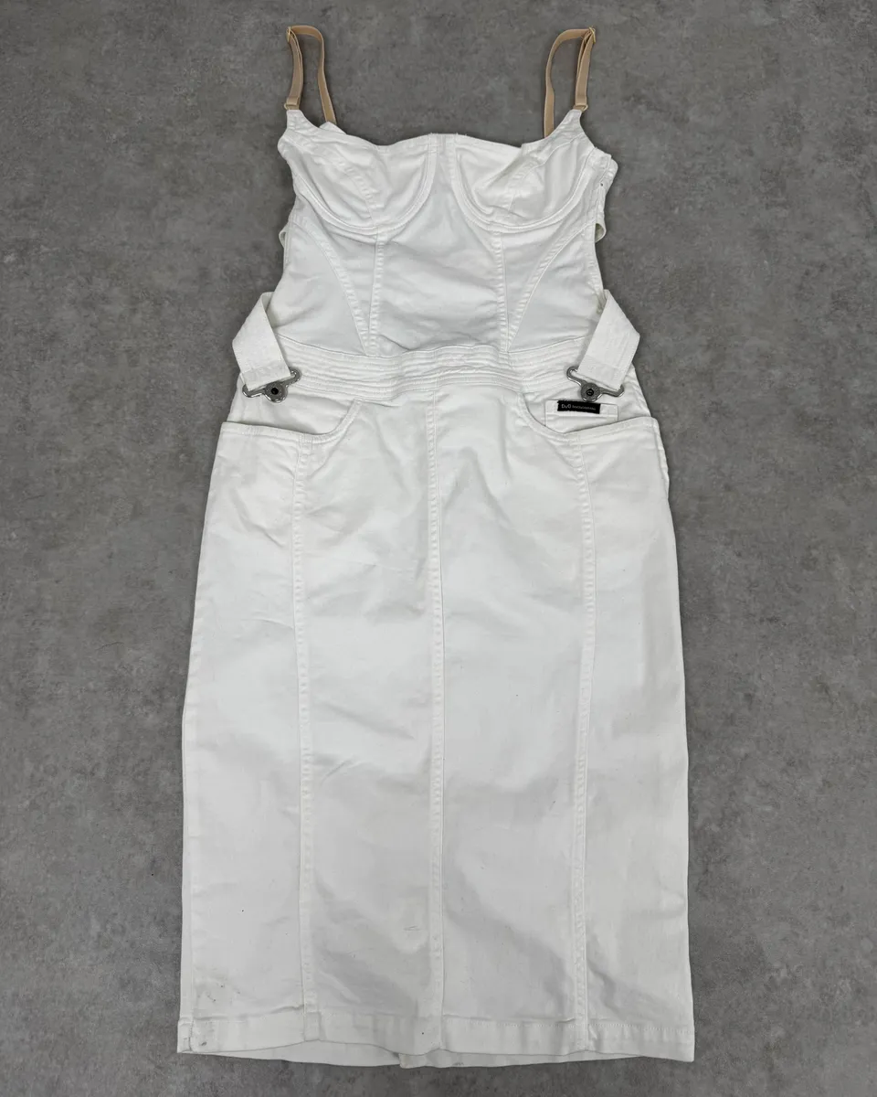 2000s Dolce & Gabbana White Cargo Bondage Dress - Image 4