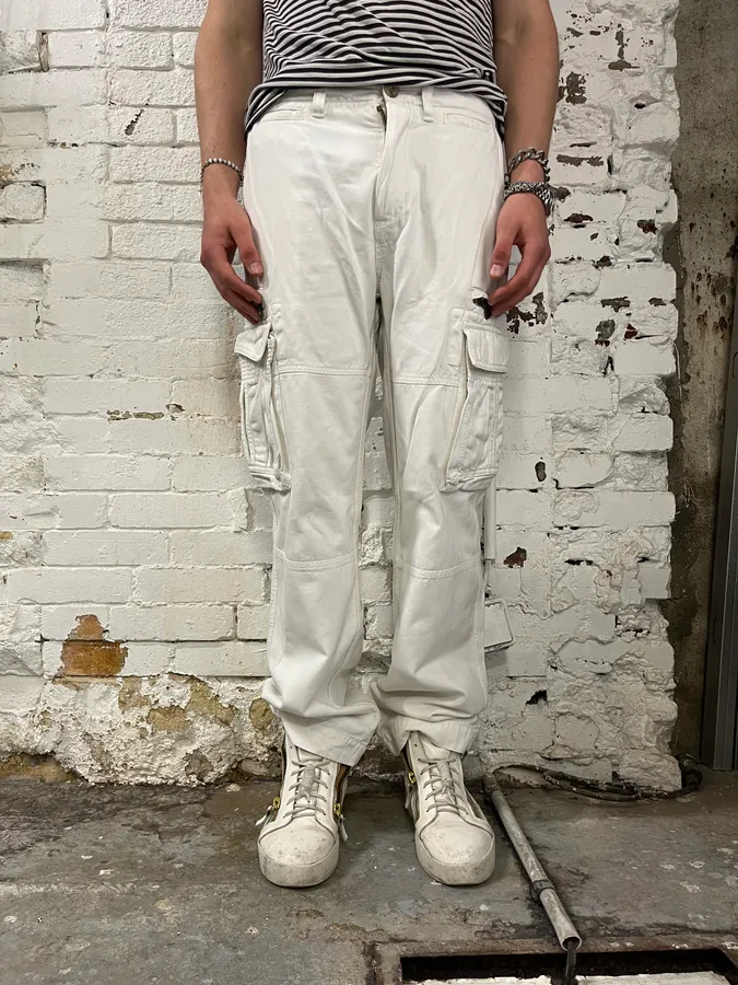 2000s Dolce & Gabbana White Cotton Cargo Pants - Image 2