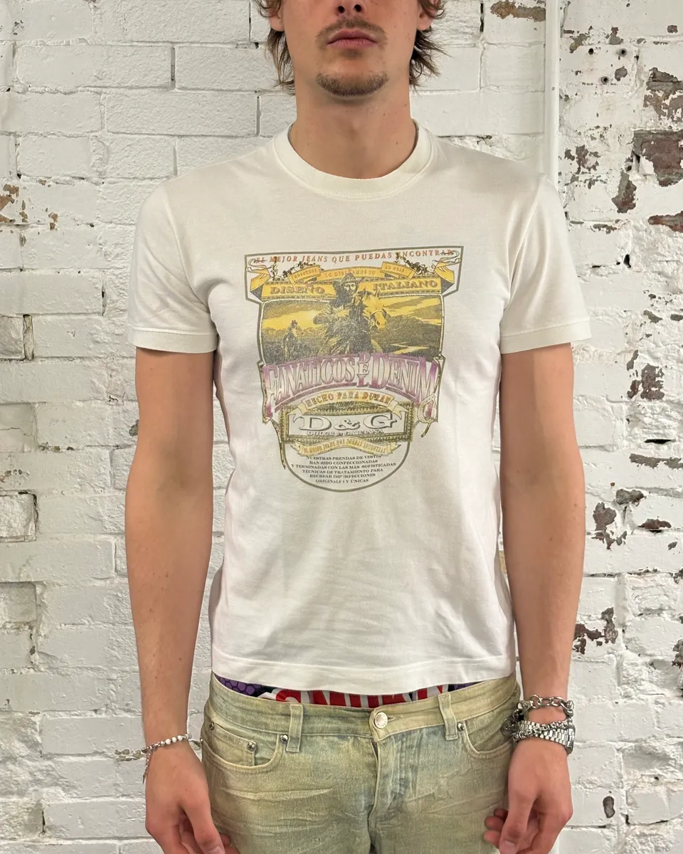 2000s Dolce & Gabbana White Graphic Fanatious T-Shirt - Image 2