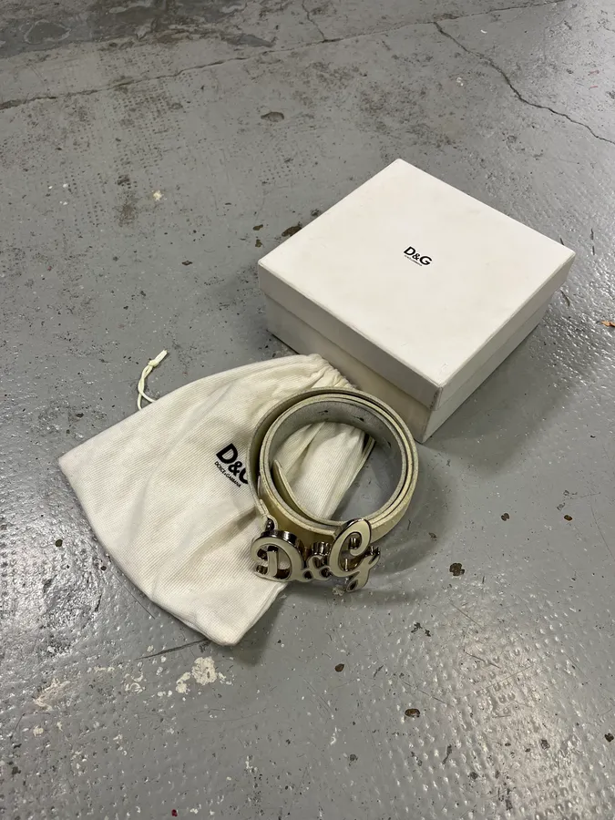 2000s Dolce & Gabbana White Leather Belt - Image 4