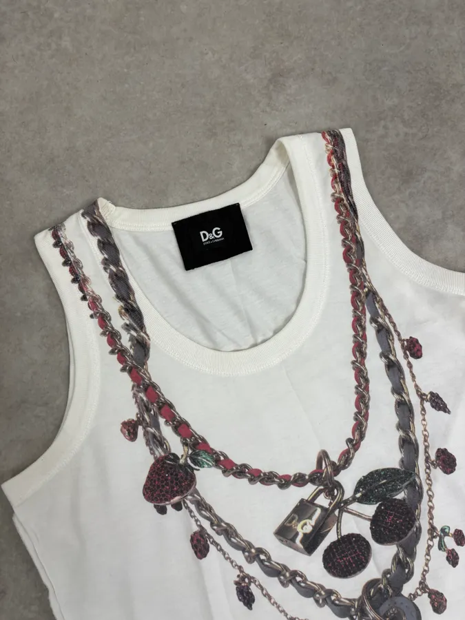 2000s Dolce & Gabbana White Trompe L’Œil Necklace Tank Top - Image 5