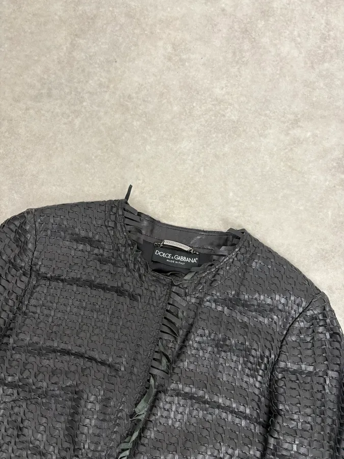2000s Dolce & Gabbana Woven Black Leather Jacket - Image 4