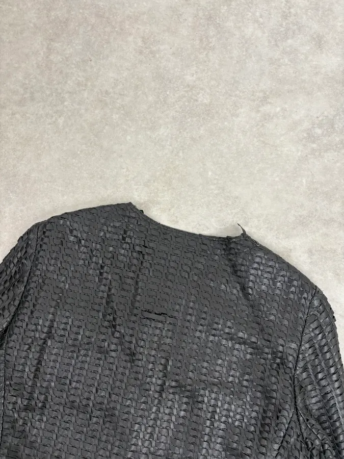 2000s Dolce & Gabbana Woven Black Leather Jacket - Image 6