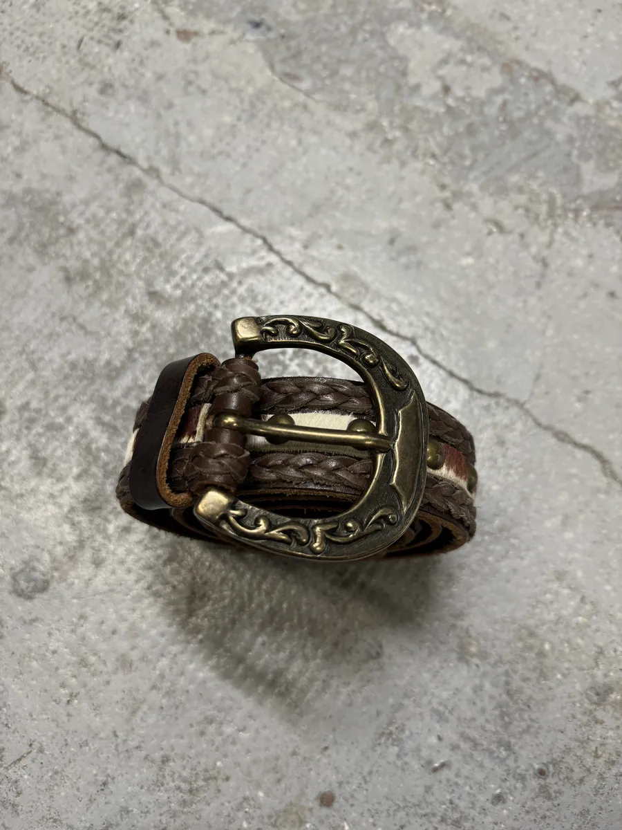 2000s Dolce & Gabbana Woven Leather Cow Pony Hair Belt - Image 10