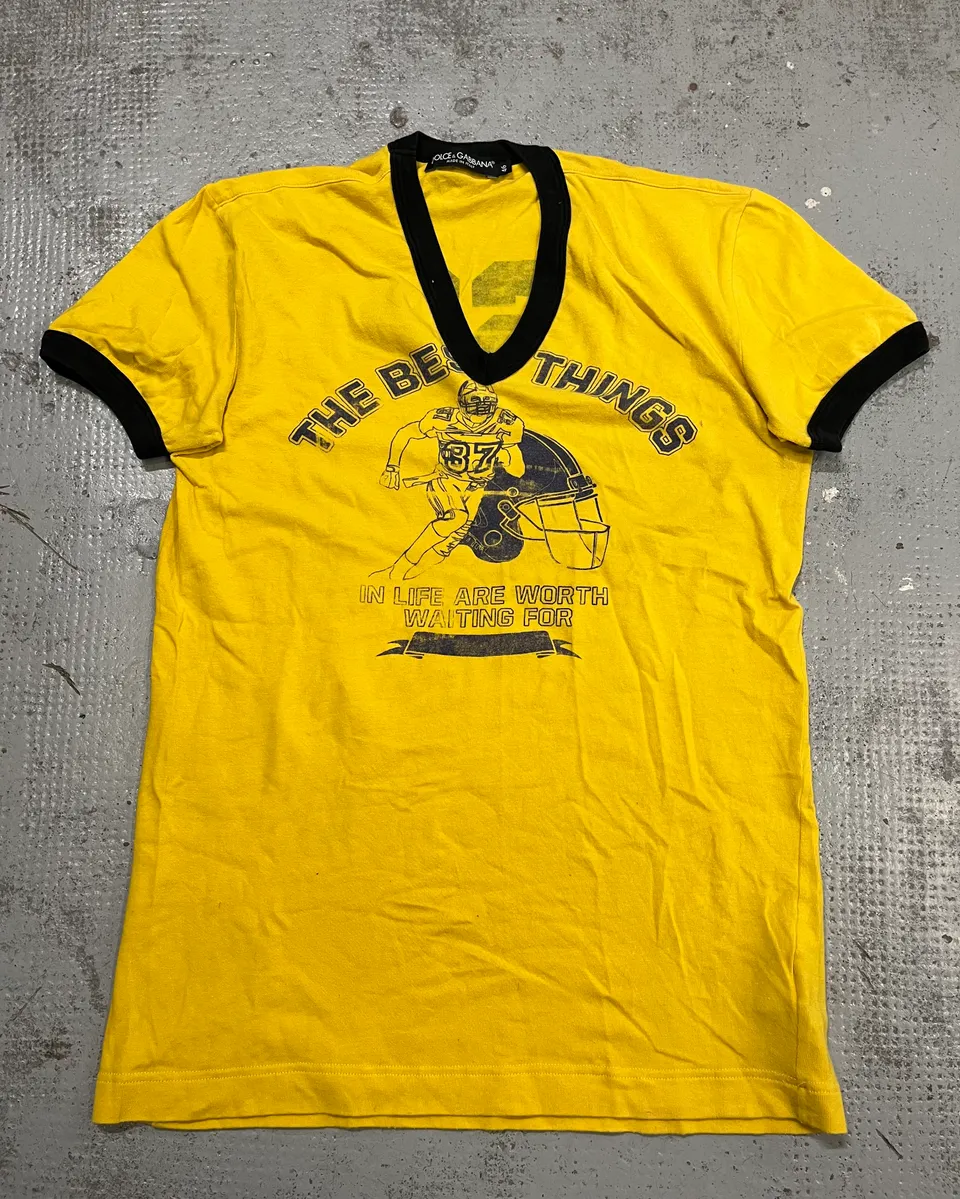 2000s Dolce & Gabbana Yellow V-Neck 63 The Best Things T-Shirt - Image 4