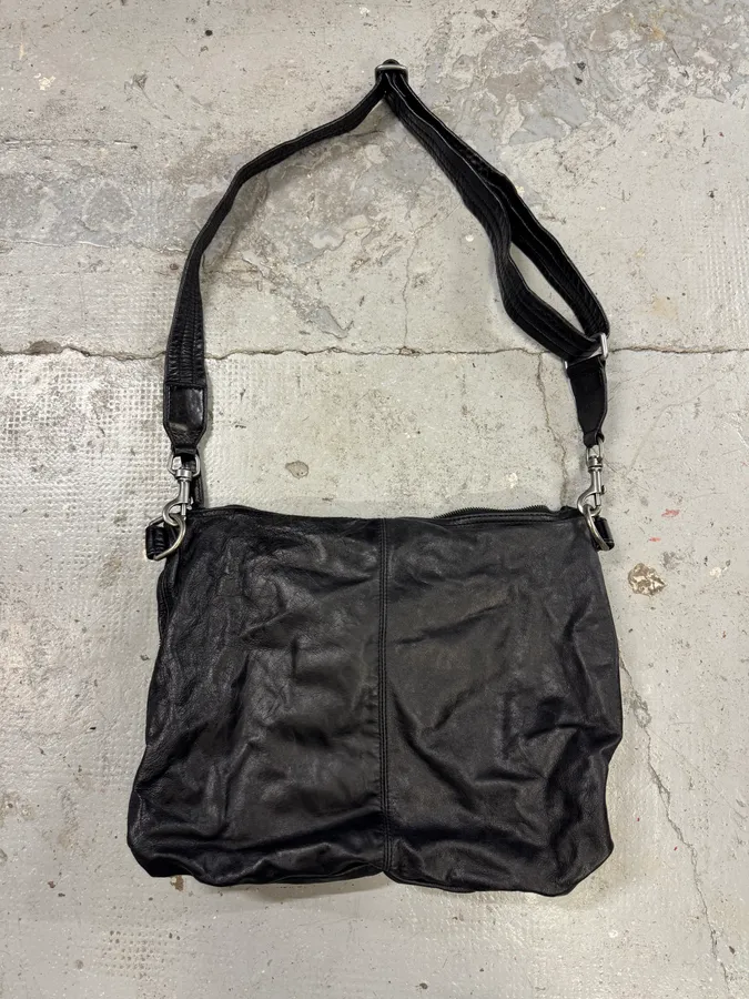 2000s Dolce & Gabbana Zip Cargo Black Leather Shoulder Bag - Image 2