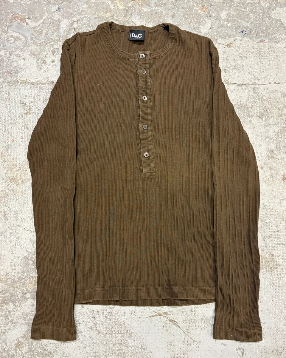 2000s Dolce & Gabbanaa Brown Henley Longsleeves