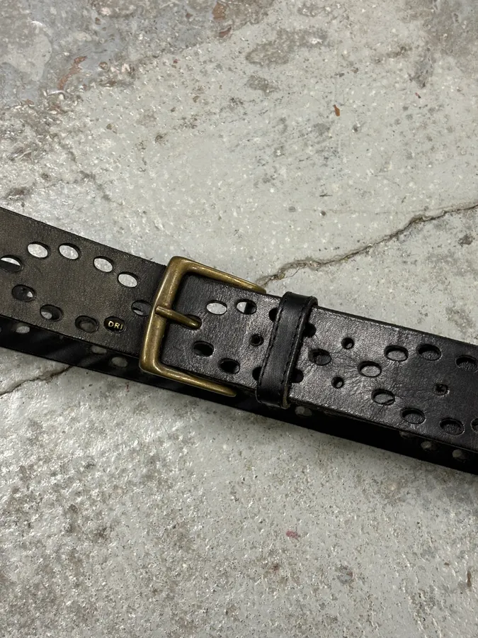 2000s Dries Van Noten Black Contemporary Perfored Leather Belt - Image 3
