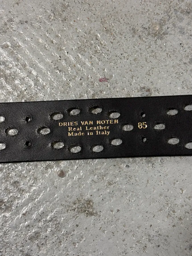 2000s Dries Van Noten Black Contemporary Perfored Leather Belt - Image 9