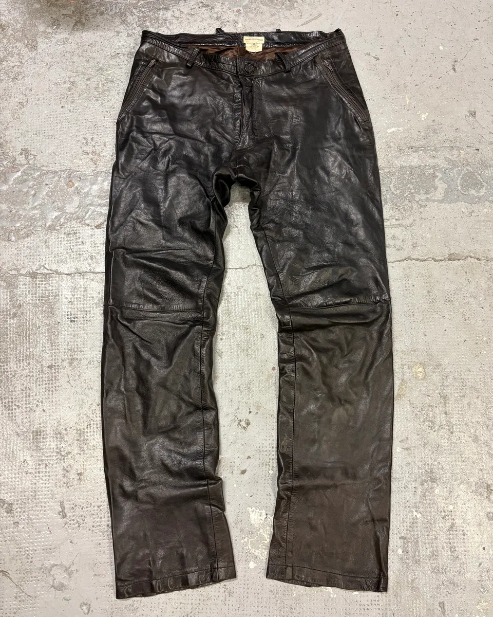 2000s Dries Van Noten Black Eroded Leather Pants